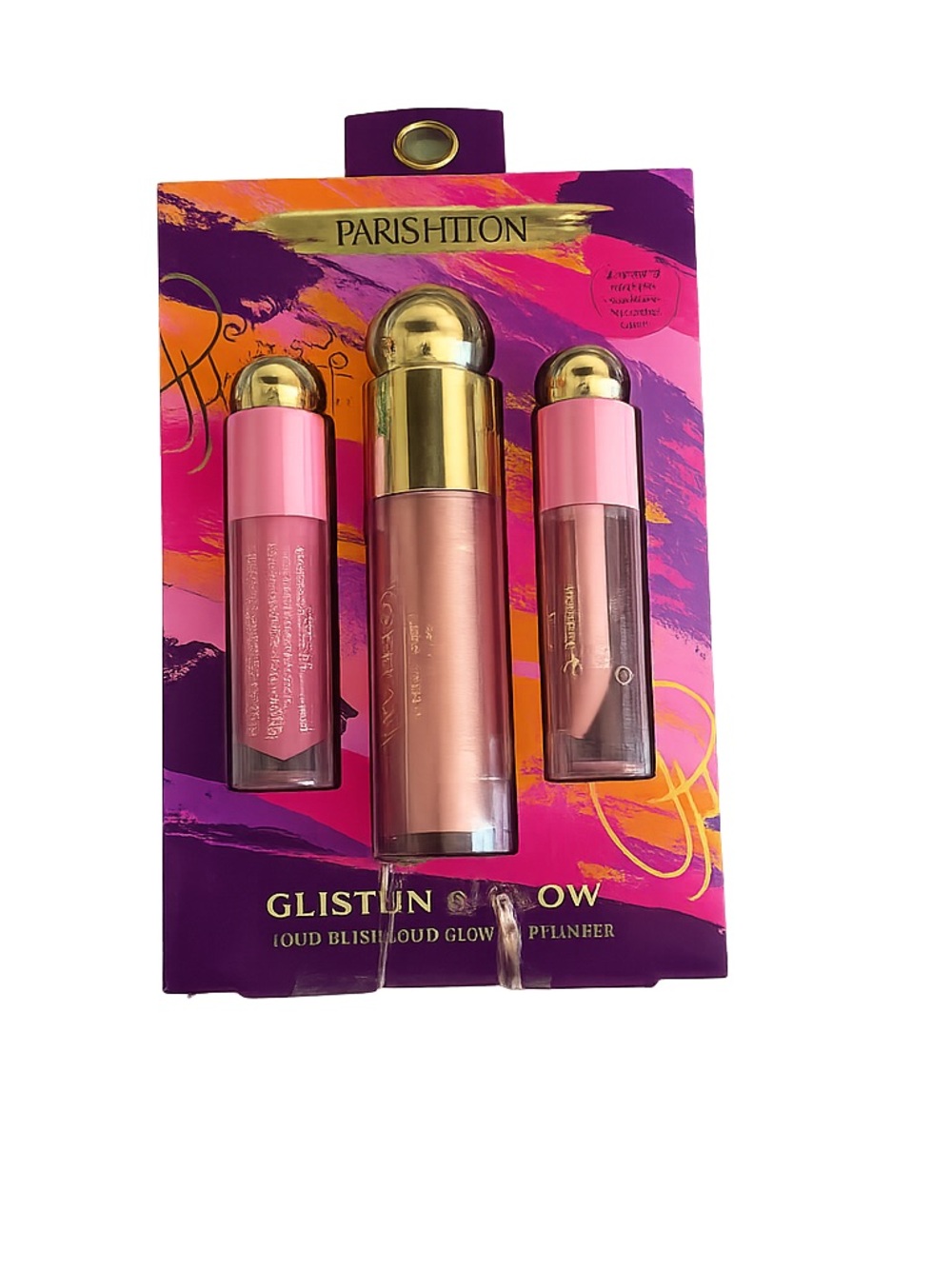 Paris Hilton Glisten & Glow 3 Pc Set Liquid Blush Liquid Glow Lip Plumper NIB